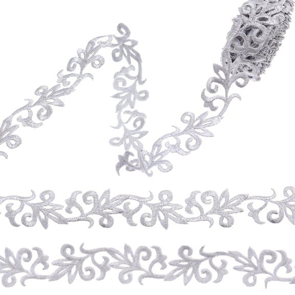IDONGCAI Silver Embroidery Lace Trim Ribbon 4.4 Yards Iron on Metallic Flower Lace Applique for Sewing Repair Dress Hats Accessories Decoration