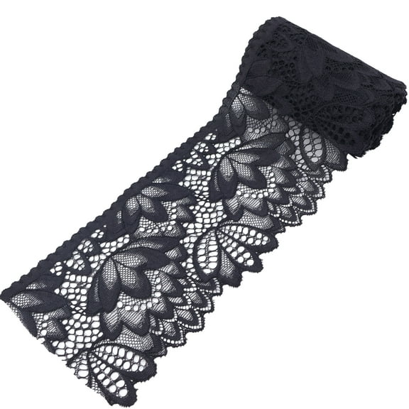 IDONGCAI Stretch Lace Trim 4 Inches Wide Elastic Lace for Crafts Bridal Wedding Decor 10 Yards(Black)