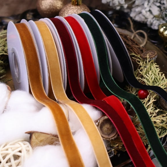 IDONGCAI Velvet Ribbon Spool Set 30 Yards Christmas decorations Gift Wrapping Ribbon-khaki Burgundy Red Green Black Coffee