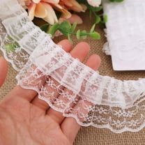 IDONGCAI White Lace Ruffle Trim for Crafts 1-5/8"x5yd 2-Layer Pleated Edge Lace Ribbon