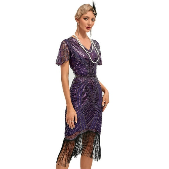 IDOPIP 1920s Flapper Dresses for Women Great Gatsby Dresses Sequin Fringed Roaring 20s Cocktail Dress