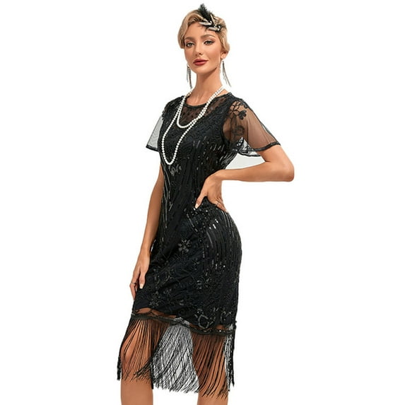 IDOPIP 1920s Flapper Dresses for Women Great Gatsby Dresses Sequin Fringed Roaring 20s Cocktail Dress