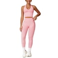 thumbnail image 1 of IDOPIP 2 Piece Workout Sets for Women Seamless Halter V-Neck Tank Top Scrunch Butt Lifting High Waist Leggings Gym Sets Active Wear Sports Outfit L Peach Pink, 1 of 6