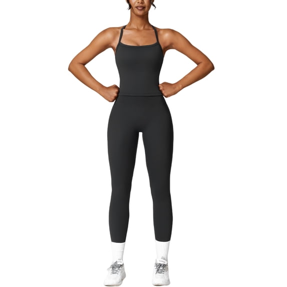 IDOPIP 2 Piece Workout Sets for Women High Waisted Seamless Butt Lifting Leggings Gym Yoga Outfit Stretchy Sports Bra Set M Black
