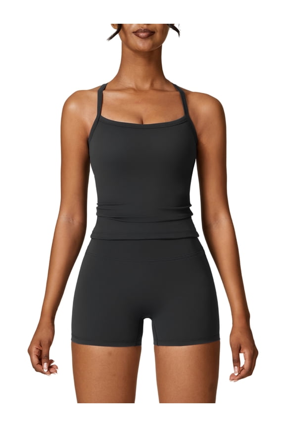 2 Pieces Workout Sets for Women Cross Back Tank Top Matching High Waist Biker Shorts Sports Bra Gym Leggings Yoga Pilates Outfits Tracksuit