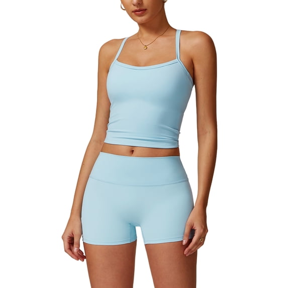 IDOPIP 2 Pieces Workout Sets for Women Cross Back Tank Top Matching High Waist Biker Shorts Sports Bra Gym Leggings Yoga Pilates Outfits Tracksuit