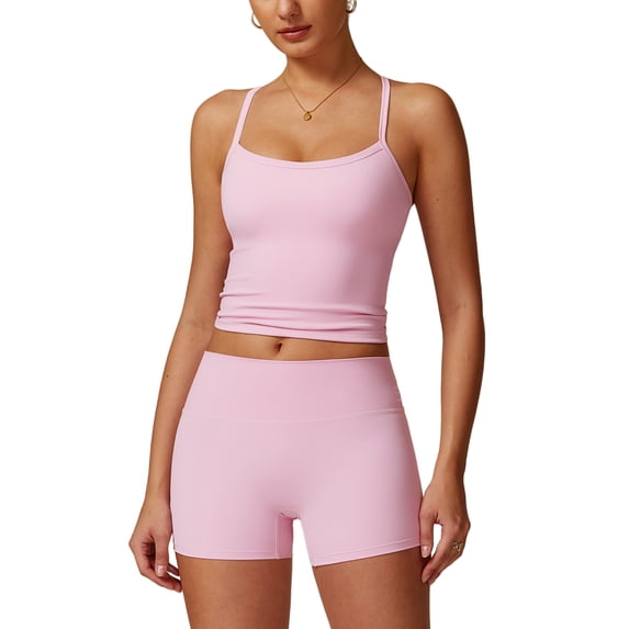 IDOPIP 2 Pieces Workout Sets for Women Cross Back Tank Top Matching High Waist Biker Shorts Sports Bra Gym Leggings Yoga Pilates Outfits Tracksuit