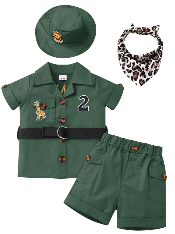 Baby Boys 1st Safari Birthday Photoshoot Outfit Infant Jungle Animals Zoo Keeper Shirt Top Shorts Set 18-24 Months Green