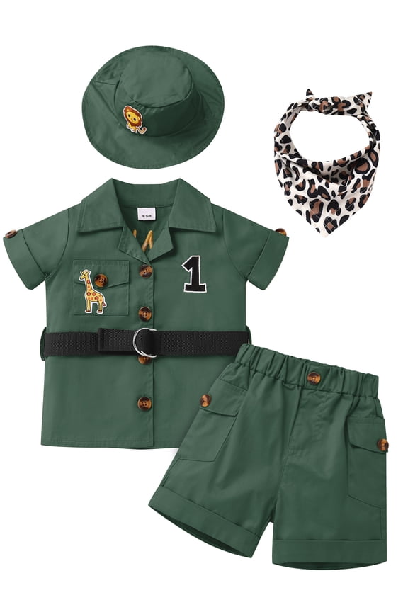 Baby Boys 1st Safari Birthday Photoshoot Outfit Infant Jungle Animals Zoo Keeper Shirt Top Shorts Set 6-12 Months Green
