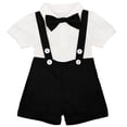 thumbnail image 1 of IDOPIP Baby Boys Formal Suit Gentleman Set Short Sleeve Romper Suspenders Shorts Pants Bowtie Wedding Tuxedo Outfits 12-18 Months,Black, 1 of 10