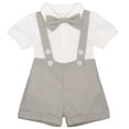 thumbnail image 1 of IDOPIP Baby Boys Formal Suit Gentleman Set Short Sleeve Romper Suspenders Shorts Pants Bowtie Wedding Tuxedo Outfits 6-12 Months,Gray, 1 of 9