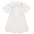 thumbnail image 1 of IDOPIP Baby Boys Formal Suit Gentleman Set Short Sleeve Romper Suspenders Shorts Pants Bowtie Wedding Tuxedo Outfits 18-24 Months,White, 1 of 9