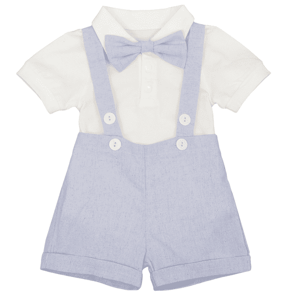 IDOPIP Baby Boys Formal Suit Gentleman Set Short Sleeve Romper Suspenders Shorts Pants Bowtie Tuxedo Outfits