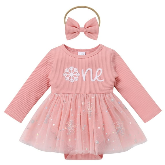 IDOPIP Baby Girl 1st Birthday Outfit Winter Pumpkin Snowflake Sparkle Sequins Tulle Romper Dress + Headband
