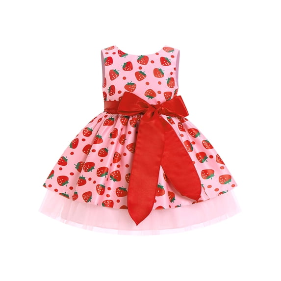 IDOPIP Baby Girl Strawberry Cow Butterfly Floral Tulle Dress Toddler Smocked Back Birthday Outfits Flower Girl Wedding Dress 12-18 Months Pink