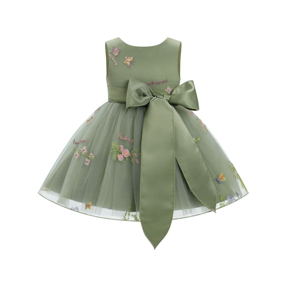 IDOPIP Baby Girl Strawberry Cow Butterfly Floral Tulle Dress Toddler Smocked Back Birthday Outfits Flower Girl Wedding Dress 18-24 Months Green