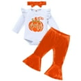 thumbnail image 1 of IDOPIP Baby Girls 1st Birthday Outfit Fall Pumpkin One Romper+ Velvet Bell Bottoms Cake Smash Outfits, 1 of 8