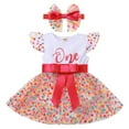 thumbnail image 1 of IDOPIP Baby Girls 1st Birthday Outfit Rainbow Polka Dots Princess Party Tutu Dress with Headband, 1 of 8