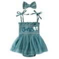 thumbnail image 1 of IDOPIP Baby Girls 1st Birthday Outfit Spaghetti Straps Romper Dress with Headband Cake Smash Outfit, 1 of 7