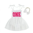 thumbnail image 1 of IDOPIP Baby Girls 1st Birthday Outfit Spaghetti Straps Romper Dress with Headband Cake Smash Outfit, 1 of 4