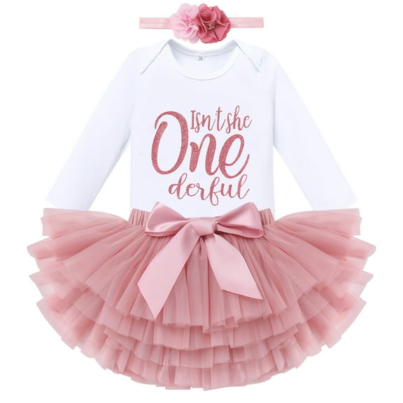 IDOPIP Baby Girls Boho Rainbow 1st 2nd Birthday Outfit Long Sleeve Romper Tutu Skirt Bloomers Set with Headband Fall Dress Clothes for Cake Smash Photo Prop 1 Year Dusty Pink Letters (Long Sleeve)