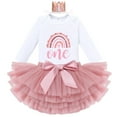 thumbnail image 1 of IDOPIP Baby Girls Boho Rainbow 1st 2nd Birthday Outfit Long Sleeve Romper Tutu Skirt Bloomers Set with Headband Fall Dress Clothes for Cake Smash Photo Prop 1 Year Dusty Pink One + Crown (Long Sleeve), 1 of 9