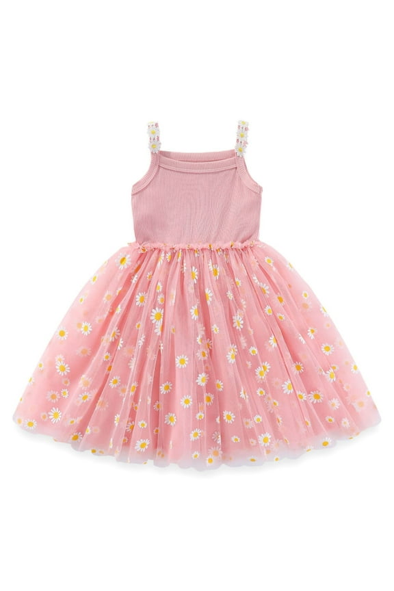 Baby Girls Daisy Flower Tutu Dress Spaghetti Straps Layered Tulle Sundress 9-12 Months Pink