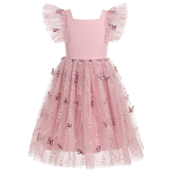 IDOPIP Baby Girls Flower Embroidered Tutu Dress Summer Flutter Sleeves Princess Birthday Party Dresses