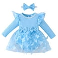 thumbnail image 1 of IDOPIP Baby Girls Long Sleeve Butterfly Tulle Romper Ribbed Ruffle Tutu Dress with Bowknot Headband, 1 of 3