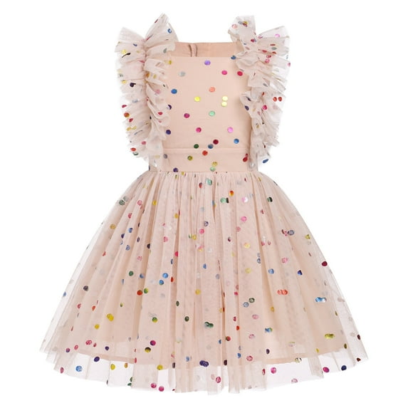 IDOPIP Baby Girls Sequins Tutu Dress Butterfly Daisy Polka Dots Princess Tulle Evening Gown