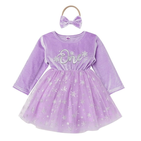 IDOPIP Baby Girls Winter Snowflake 1st Birthday Dress Outfit Velvet Tulle Tutu Dress   Headband