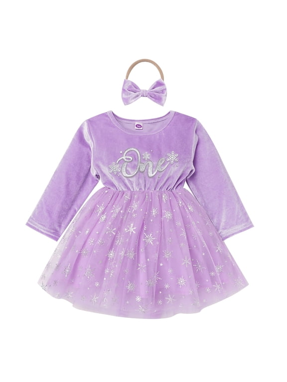 Baby Girls Winter Snowflake 1st Birthday Dress Outfit Velvet Tulle Tutu Dress + Headband