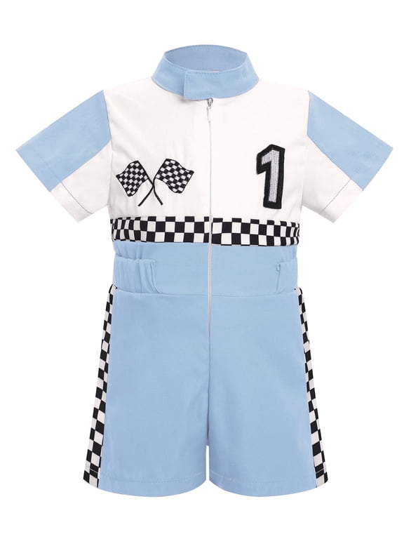 Baby Race Car Driver Outfit Boys Girls 1st 2nd 3rd 4th Birthday Cake Smash Photoshoot Clothes Short Sleeve Racer Romper 12-18Months Blue