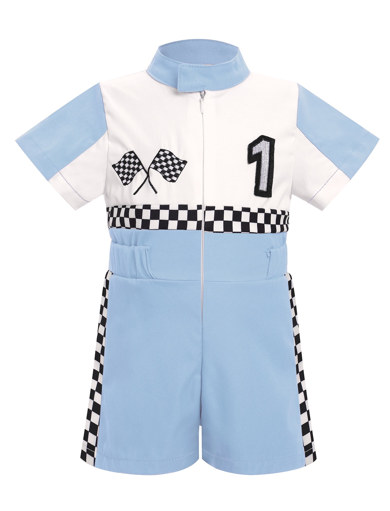 IDOPIP Baby Race Car Driver Outfit Boys Girls 1st 2nd 3rd 4th Birthday Cake Smash Photoshoot Clothes Short Sleeve Racer Romper 12-18Months Blue
