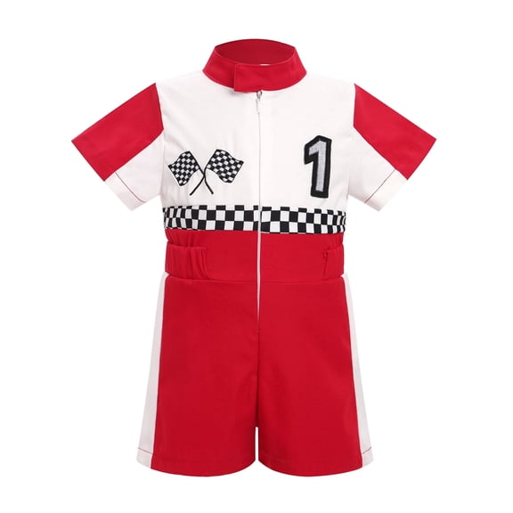 IDOPIP Baby Race Car Driver Outfit Boys Girls 1st 2nd 3rd 4th Birthday Cake Smash Photoshoot Clothes Short Sleeve Racer Romper 12-18Months Red