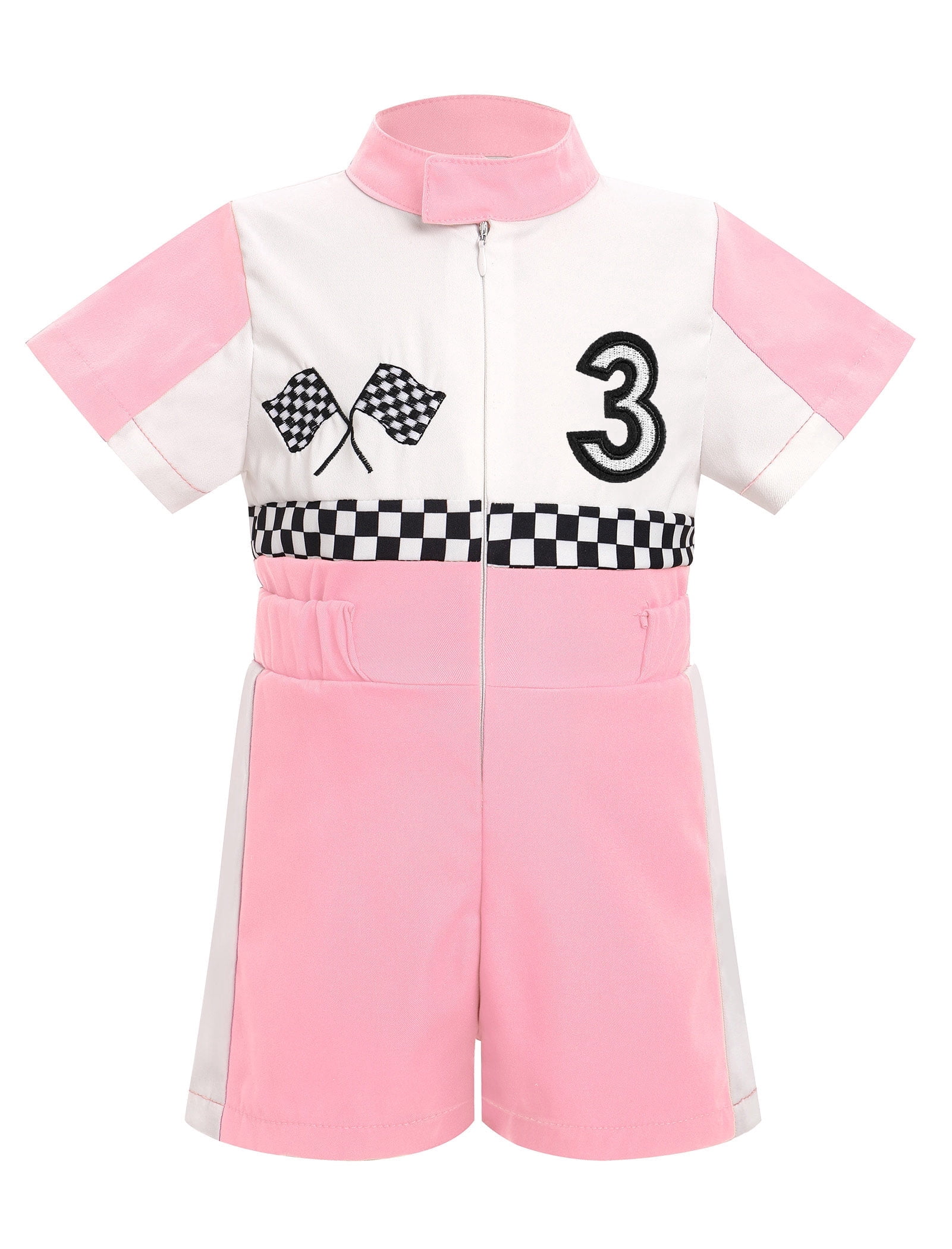 IDOPIP Baby Race Car Driver Outfit Boys Girls 1st 2nd 3rd 4th Birthday Cake Smash Photoshoot Clothes Short Sleeve Racer Romper 2-3Years Pink