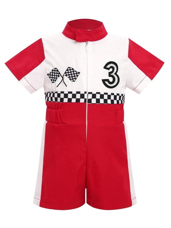 Baby Race Car Driver Outfit Boys Girls 1st 2nd 3rd 4th Birthday Cake Smash Photoshoot Clothes Short Sleeve Racer Romper 2-3Years Red