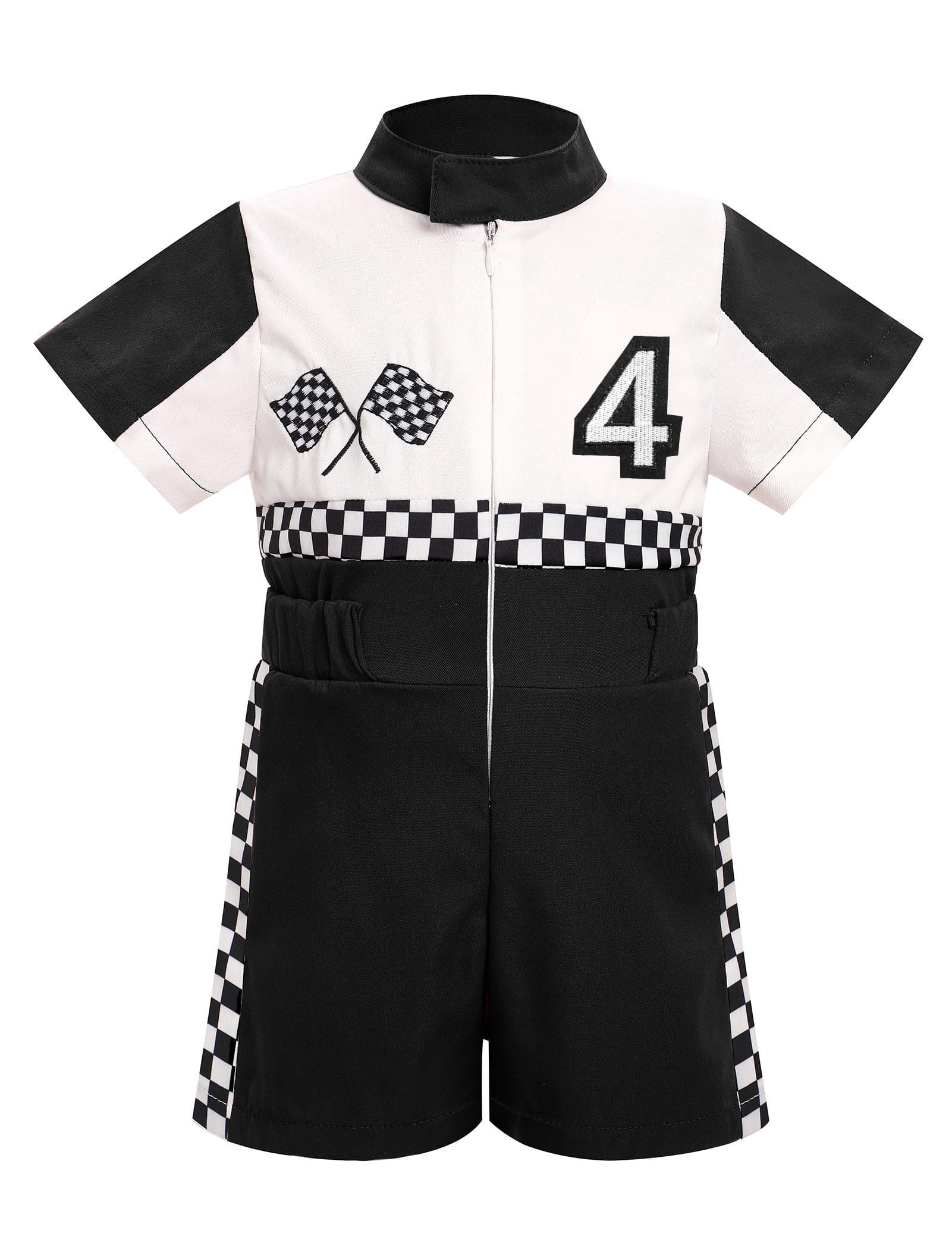 IDOPIP Baby Race Car Driver Outfit Boys Girls 1st 2nd 3rd 4th Birthday Cake Smash Photoshoot Clothes Short Sleeve Racer Romper 3-4Years Black