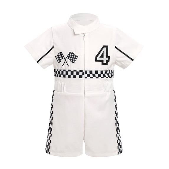 IDOPIP Baby Race Car Driver Outfit Boys Girls 1st 2nd 3rd 4th Birthday Cake Smash Photoshoot Clothes Short Sleeve Racer Romper 3-4Years White