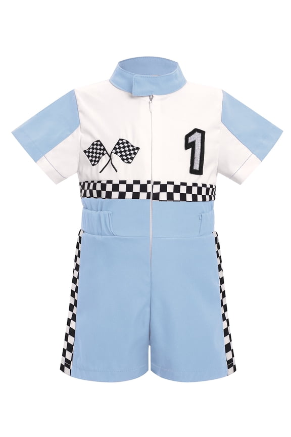 Baby Race Car Driver Outfit Boys Girls 1st 2nd 3rd 4th Birthday Cake Smash Photoshoot Clothes Short Sleeve Racer Romper 9-12Months Blue