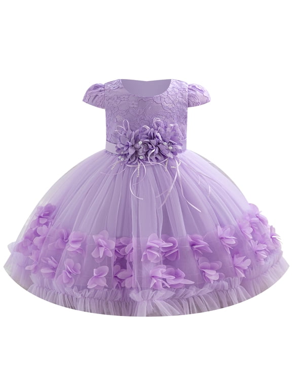 Baby Toddler Flower Girl Dress Lace Tulle Birthday Pageant Gown 1-5 Years 3D Flowers Formal Dress Toddler Wedding Guest Dress Baby Girl First Birthday Party Princess Baptism Dresses