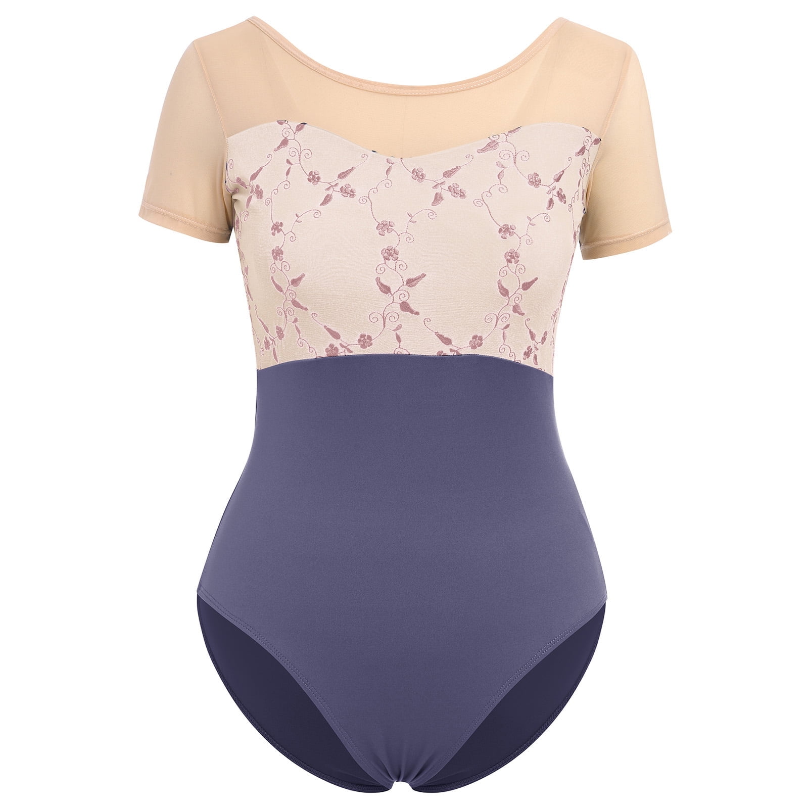 IDOPIP Ballet Leotard for Women Floral Mesh Dance Leotard Backless Gymnastics Leotards with Bra