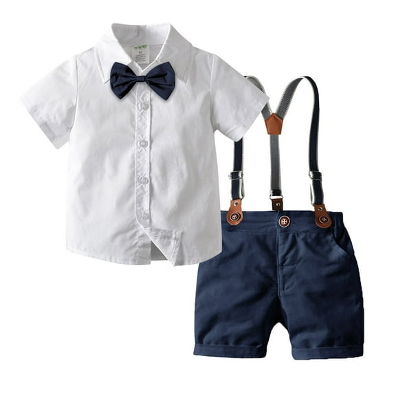IDOPIP Baptism Christening Outfits for Boys Baby Clothes Sets Toddler Boy Outfits Gentleman Suits Bow Tie Shirt Suspenders Shorts Birthday Formal Wedding Party Clothes
