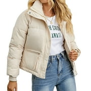 IDOPIP Cropped Puffer Jacket for Women Long Sleeve Lightweight Zip Short Jacket Coat with Pockets