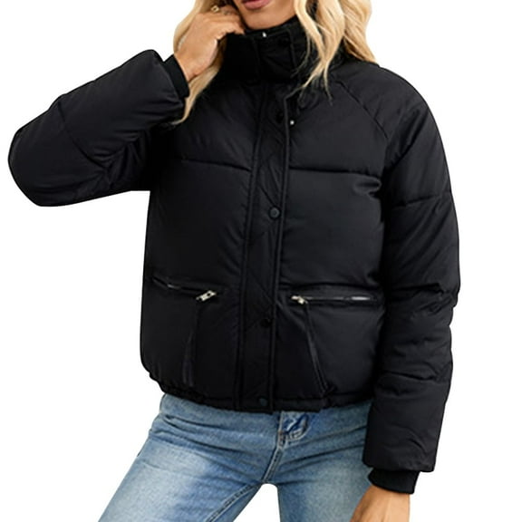 IDOPIP Cropped Puffer Jacket for Women Long Sleeve Lightweight Zip Short Jacket Coat with Pockets