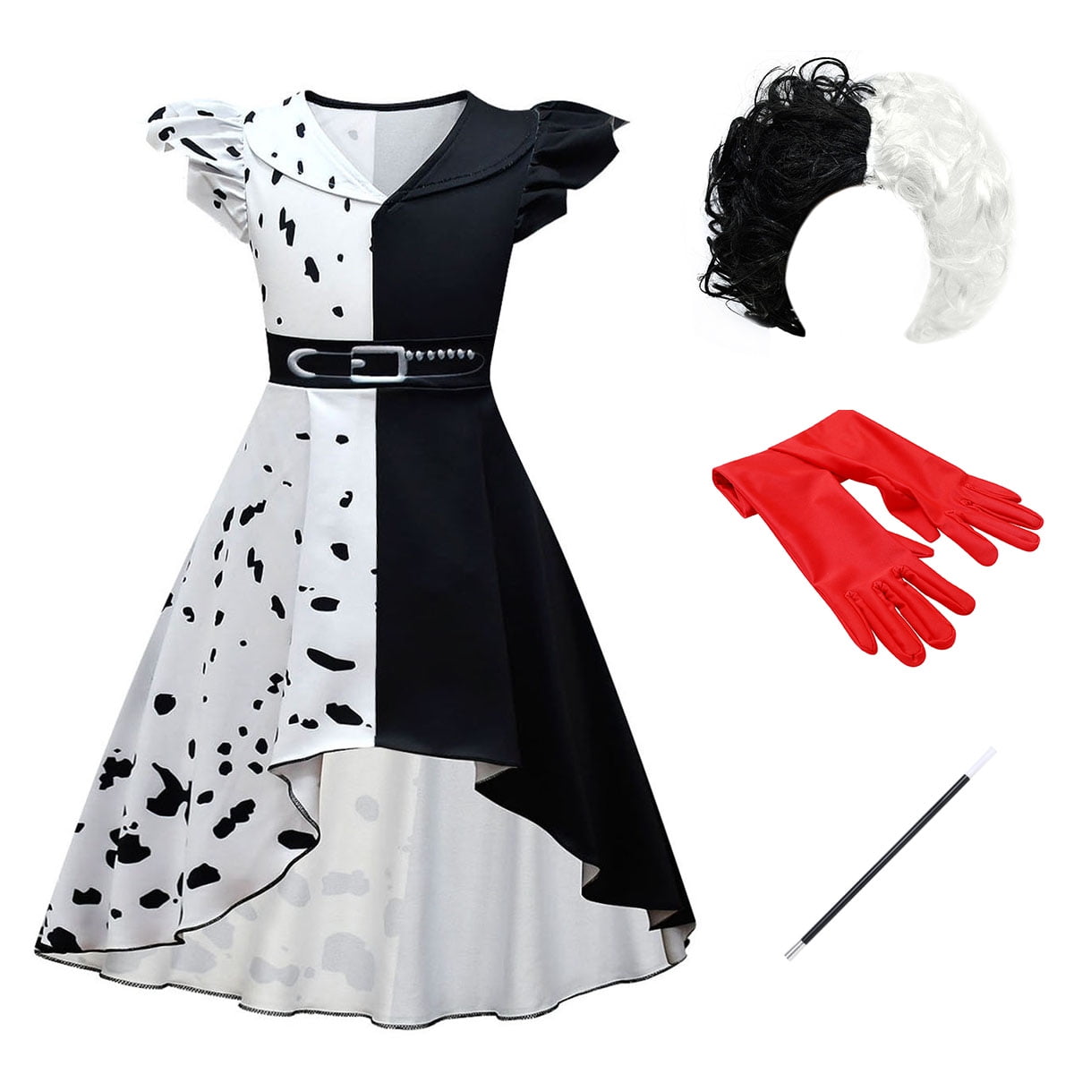 Girls Cruella De Ville Fancy Dress Costume Girls Cruella De Ville Fancy Dress Costume