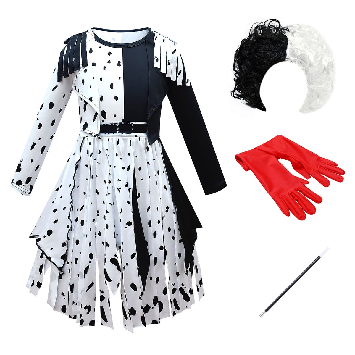 Girls Cruella De Ville Fancy Dress Costume Girls Cruella De Ville Fancy Dress Costume