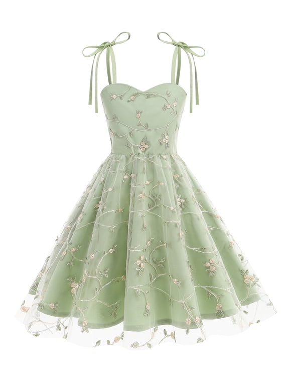 Embroidery Flower Girl Lace Dess for Kids Summer Holiday Party Wedding Bridesmaid Tulle Spaghetti Straps Dresses Princess Pageant Birthday Floral Gown 9-10 Years Green