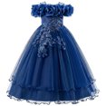 thumbnail image 1 of IDOPIP Flower Girl Dress Birthday Party Princess Dress Tulle Pageant Gown Kids Floral Lace Embroidery Formal Bridesmaid Dress Wedding Prom Communion Dresses 7 Years Navy Blue, 1 of 8