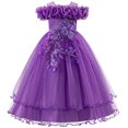 thumbnail image 1 of IDOPIP Flower Girl Dress Birthday Party Princess Dress Tulle Pageant Gown Kids Floral Lace Embroidery Formal Bridesmaid Dress Wedding Prom Communion Dresses 12 Years Dark Purple, 1 of 8